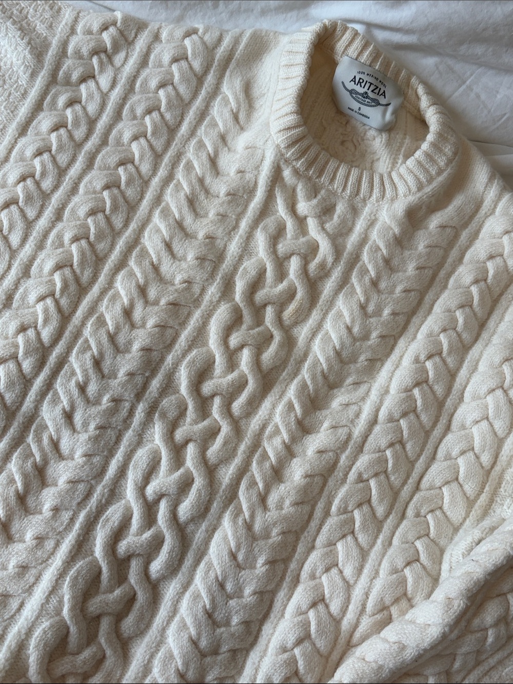 Aritzia Wool Cream Cable Knit Women's Sweater